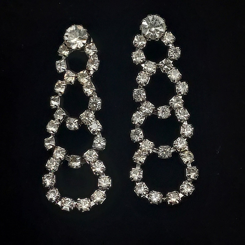 Rhinestone Loop Earrings Dangle Drop Vintage Glam… - image 8